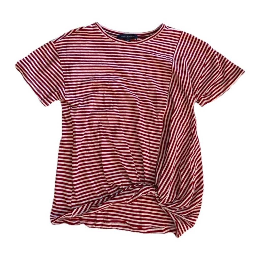 Tommy Hilfiger Red and White Striped T-Shirt